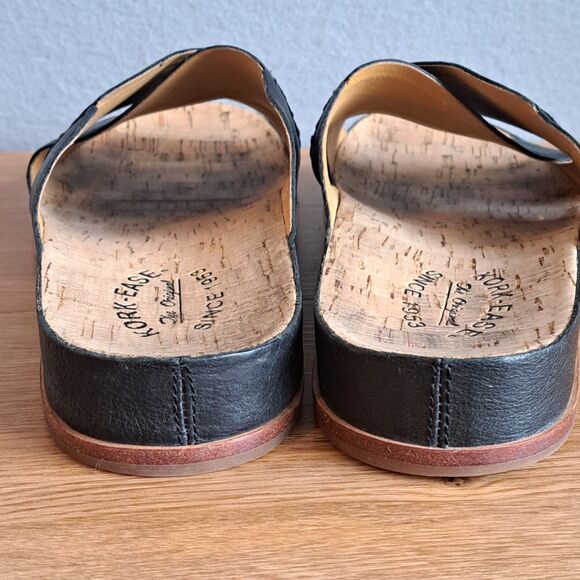 Kork-Ease Tutsi Women’s 9 Black Leather Slip-On Sandals Low Wedge Summer Comfort - Picture 3 of 10